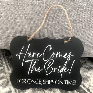 Here comes the Bride Wedding Sign (black & silver)